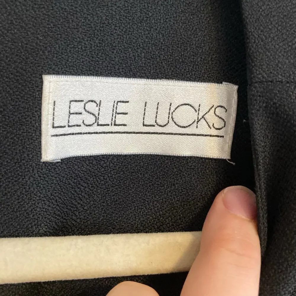 Vintage 80s Leslie Lucks Black Blue Stripe Button Blazer Sheath Dress Set Sz 10 - Picture 6 of 16